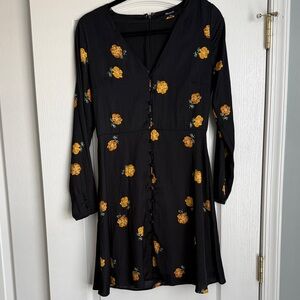 Madewell Black Dress with Yellow Floral Pattern